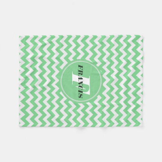 Couverture Polaire Monogramme vert et blanc Motif Chevron (Devant (Horizontal))