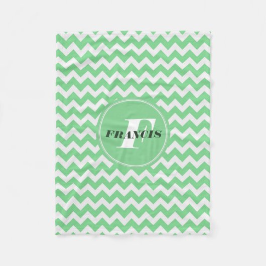 Couverture Polaire Monogramme vert et blanc Motif Chevron (Devant)