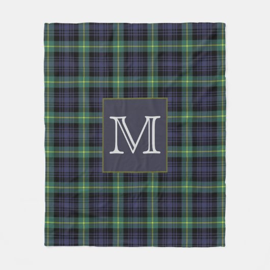 Couverture Polaire Monogramme vert plaqué rustique Tartan (Devant)