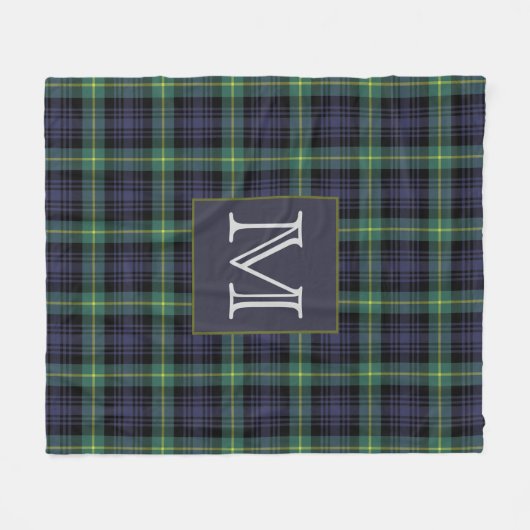 Couverture Polaire Monogramme vert plaqué rustique Tartan (Devant (Horizontal))