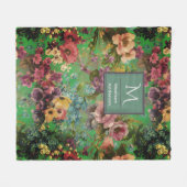 Couverture Polaire monogramme vintage vert fleuri motif (Devant (Horizontal))