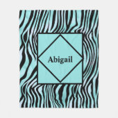 Couverture Polaire Monogramme Zebra Imprimer noir et Turquoise Turquo (Devant)
