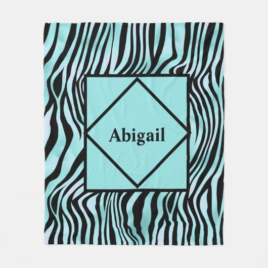 Couverture Polaire Monogramme Zebra Imprimer noir et Turquoise Turquo (Devant)
