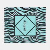 Couverture Polaire Monogramme Zebra Imprimer noir et Turquoise Turquo (Devant (Horizontal))