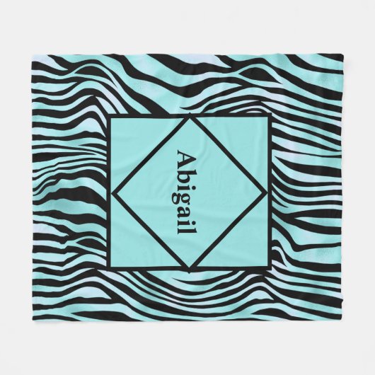 Couverture Polaire Monogramme Zebra Imprimer noir et Turquoise Turquo (Devant (Horizontal))