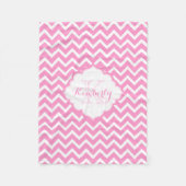 Couverture Polaire Monogramme Zigzag rose et blanc Chevron (Devant)