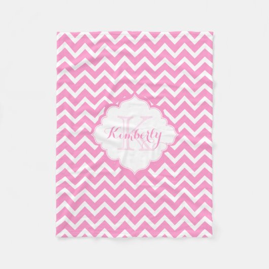 Couverture Polaire Monogramme Zigzag rose et blanc Chevron (Devant)