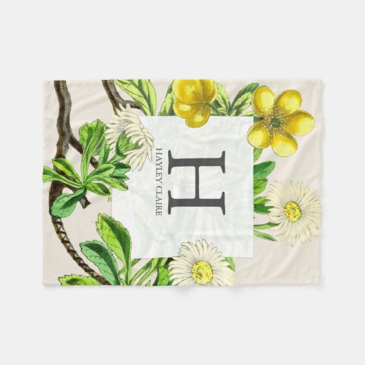Couverture Polaire Monogrammes floraux marguerites verdure initiale (Devant (Horizontal))