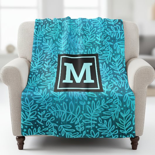 Couverture Polaire Monographie moderne motif feuille turquoise