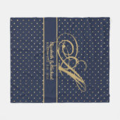 Couverture Polaire Monorgam Navy Blue Gold Polkadot Newlywes Mariage (Devant (Horizontal))