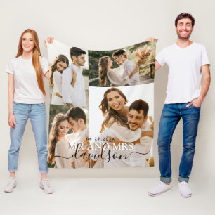 Couverture Polaire Monsieur et Madame Collage de photos de mariage 