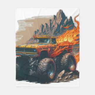 Couverture Polaire Monster Truck Mania Fleece Blanche