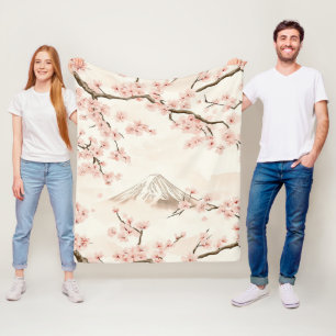 Couverture Polaire Mont Fuji avec fleurs de cerisier – Japonais (3)