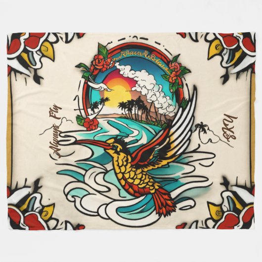 Couverture Polaire Monterey Tattoo Design : un symbole - 60"x80" (Devant (Horizontal))