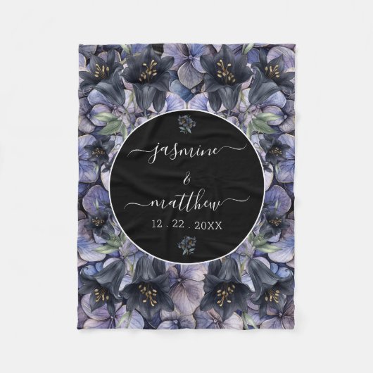 Couverture Polaire Moody Black Floral Classic Couple Names Wedding (Devant)