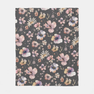 Couverture Polaire Moody Boho Watercolor Blush Wildflowers Pattern