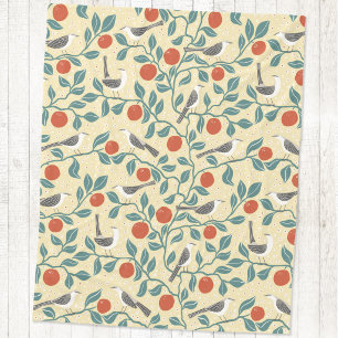 Couverture Polaire Moqueur Fleur d'Orange Oiseau Fleur Jaune Pâle