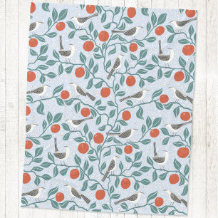 Couverture Polaire Moqueur Fleur d'Oranger Oiseau Fleur Bleu Clair