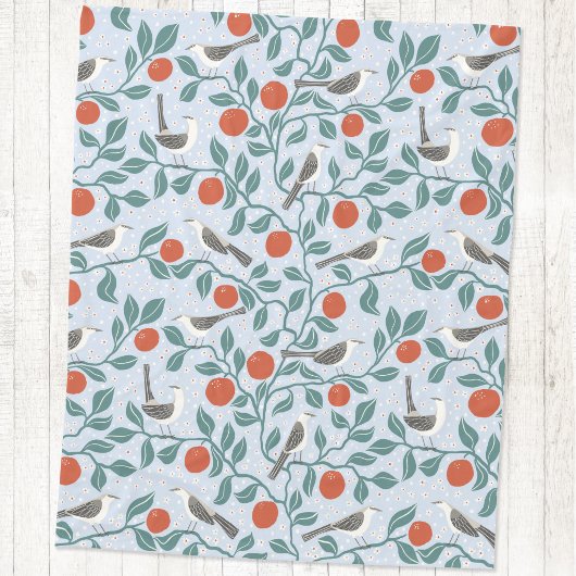 Couverture Polaire Moqueur Fleur d'Oranger Oiseau Fleur Bleu Clair