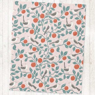 Couverture Polaire Moqueur Fleur d'Oranger Oiseau Fleur Rose Pâle