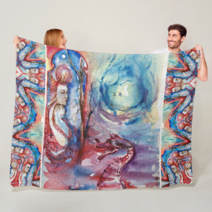 Couverture Polaire MORGANA Enchantress et Dragon, Imaginaire bleu ros