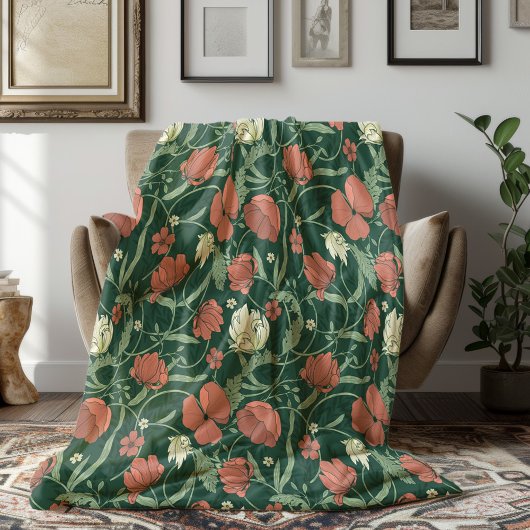 Couverture Polaire Morris Garden Vert & Rouge Floral