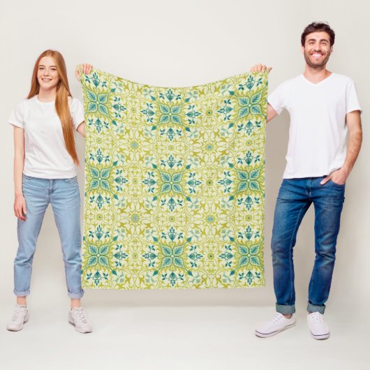 Couverture Polaire Morris Yellow Turquoise Vine & Flower Pattern (En situation)