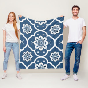 Couverture Polaire Mosaïque bleue et blanche motif