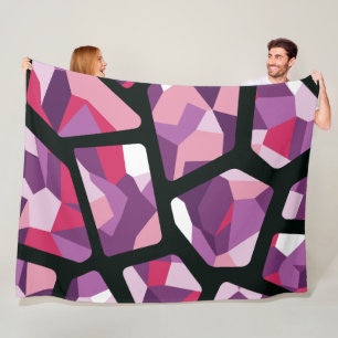 Couverture Polaire Mosaïque géométrique, Pierres vives roses et viole