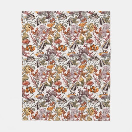 Couverture Polaire Motif 2 de vie marine d'aquarelle (Devant)