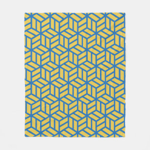 Couverture Polaire Motif 3D géométrique Hexagon Cube jaune bleu