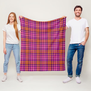 Couverture Polaire Motif à carreaux Tartan Rose Violet Orange