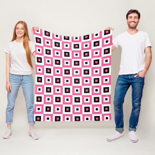 Couverture Polaire Motif à carrés à carreaux rose noir et blanc