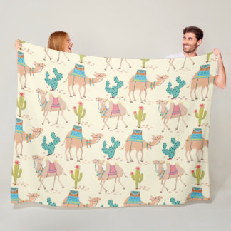 Couverture Polaire motif à chameaux, motif à cactus, empreinte désert