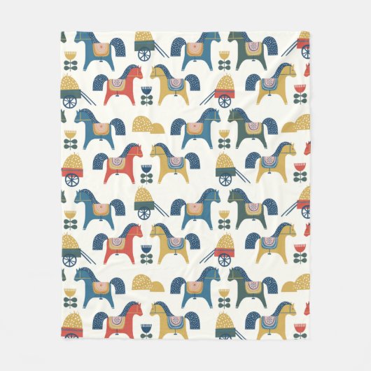 Couverture Polaire Motif à cheval inspiré de l'art scandinave.  (Devant)