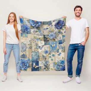 Couverture Polaire Motif à courtepointe bleu floral et papillon