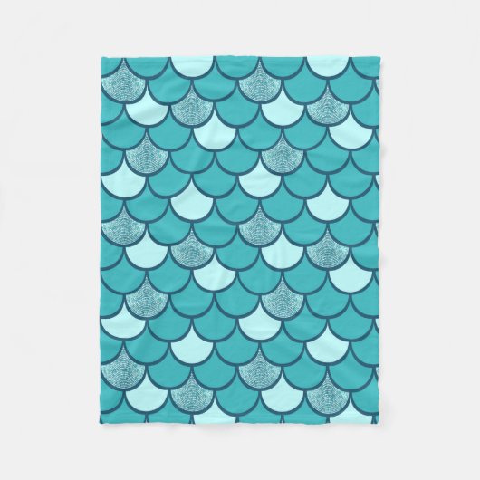 Couverture Polaire Motif à échelle de poisson turquoise avec effet pa (Devant)