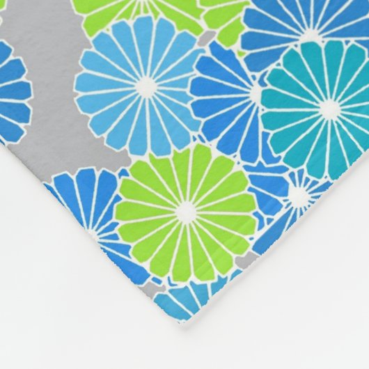 Couverture Polaire Motif à fleurs Art Déco - bleu et vert citron (Coin)