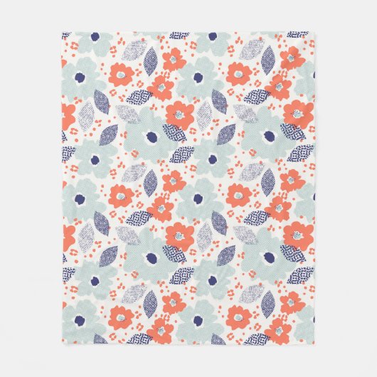 Couverture Polaire Motif à fleurs moderne orange et bleu (Devant)
