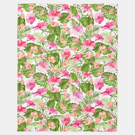 Couverture Polaire Motif à hibiscus palm monstère tropicale (Devant)