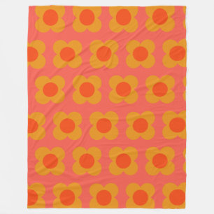 Couverture Polaire Motif à la fleur de Morue rétro en orange