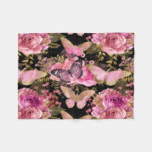 Couverture Polaire Motif à papillon floral rose et or (Devant (Horizontal))