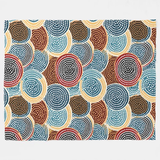Couverture Polaire Motif à points Cercle Bleu, Brown et Crème (Devant (Horizontal))
