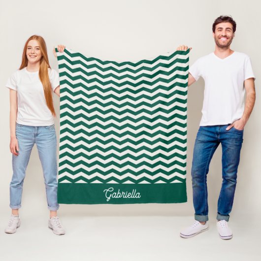 Couverture Polaire Motif à rayures zig zag Chevron vert sarcelle (En situation)