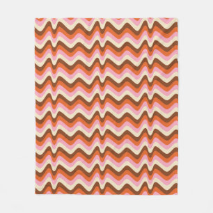 Couverture Polaire motif à vague les années 70 rétro brun et rose