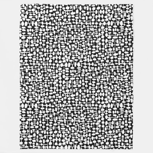Couverture Polaire motif Abstrait 190621 Noir sur blanc polaire Blan (Devant)