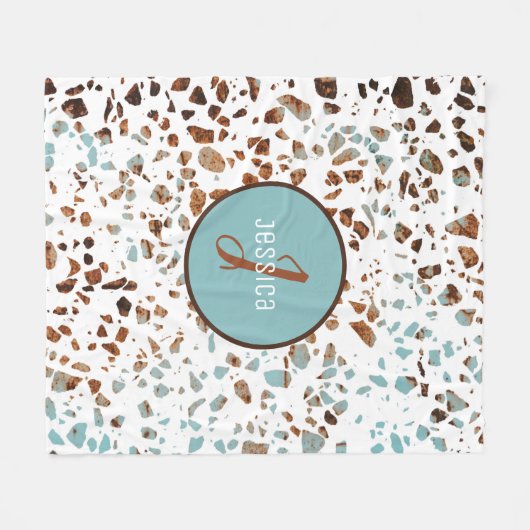 Couverture Polaire Motif Abstrait customisé Terrazzo Brown et bleu (Devant (Horizontal))
