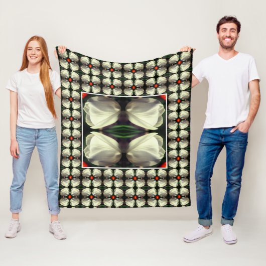 Couverture Polaire Motif Abstrait de la Fleur de Tulipe blanche (En situation)