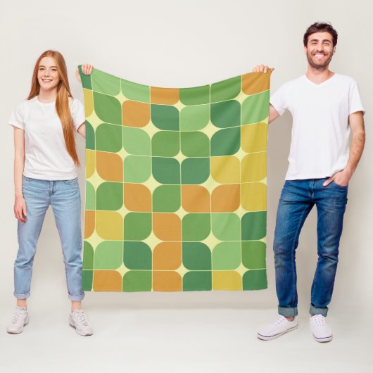 Couverture Polaire Motif Abstrait Milieu de Siècle Vert Orange (En situation)