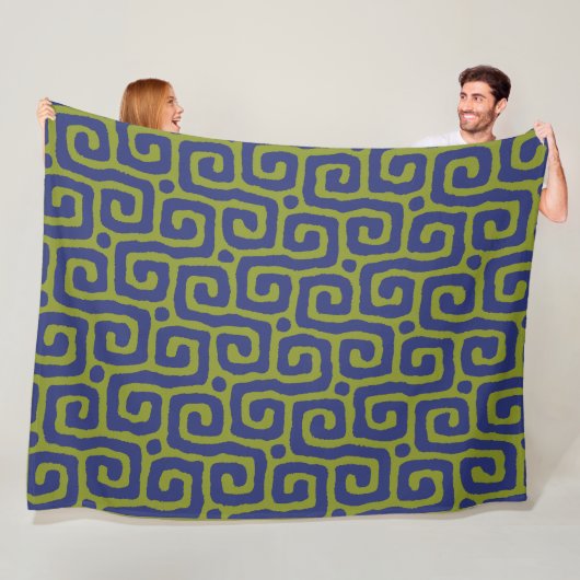 Couverture Polaire motif abstrait moderne vert et bleu (En situation)